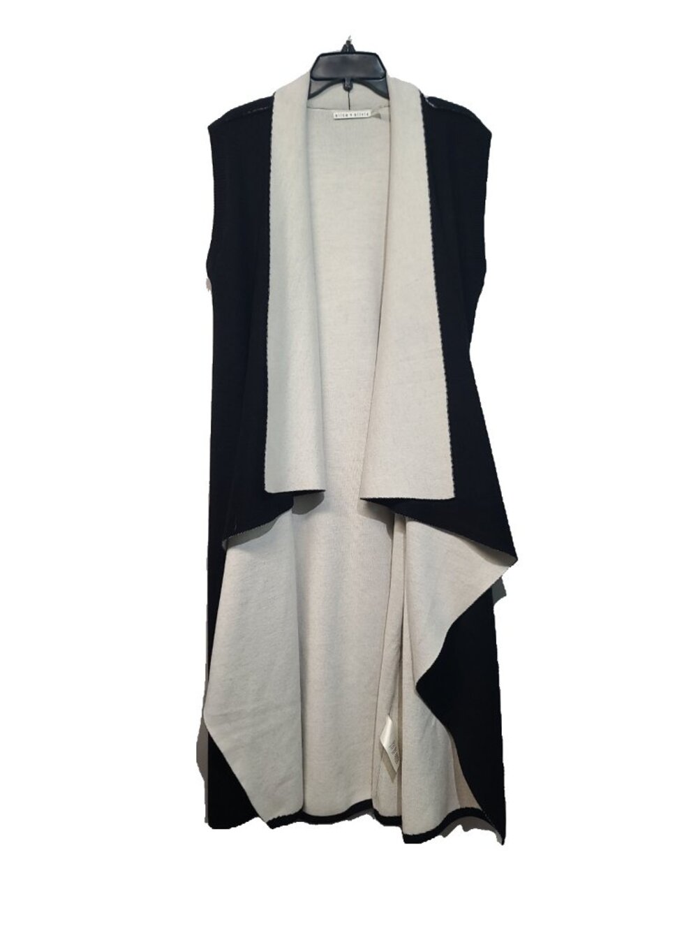Alice + Olivia Wool Waterfall Draped Collar Long Vest Size L Black